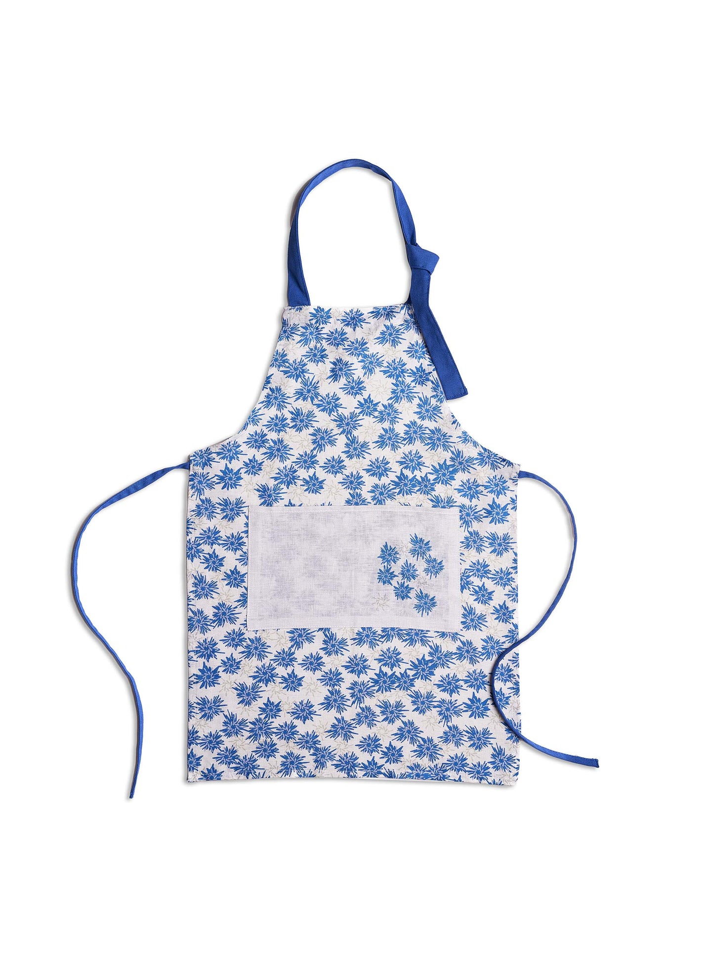 Rukki Fields of windswept cornflower 100% linen aprons. Available in two sizes, adult and child.