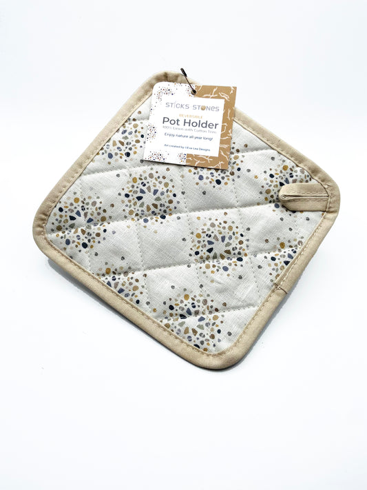 Rockspin 100% linen pot holder celebrates the subtle beauty of nature.