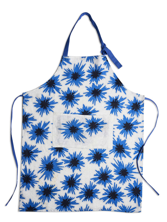 Mighty Blue scandi-style big bold cornflower 100 % linen aprons. Available in two sizes, adult and child.