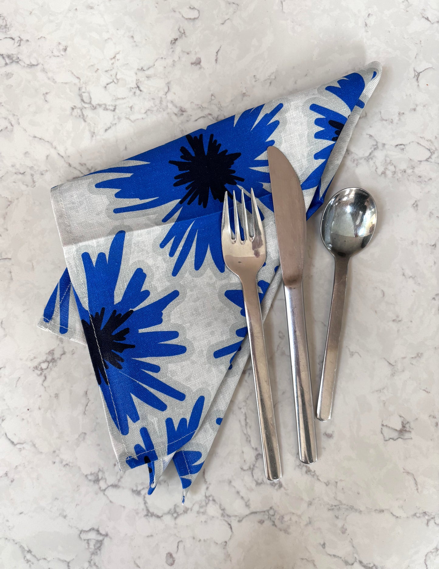 Mighty Blue 100% linen napkins scandi-style cornflowers for a joyful summer tabletop. Set of 2.