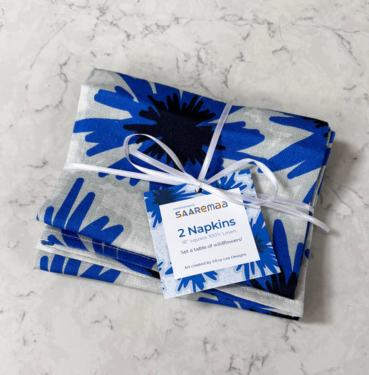 Mighty Blue 100% linen napkins scandi-style cornflowers for a joyful summer tabletop. Set of 2.