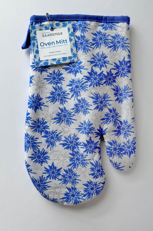 Rukki Fields of cornflower pattern 100% linen oven mitt will brighten up any kitchen!