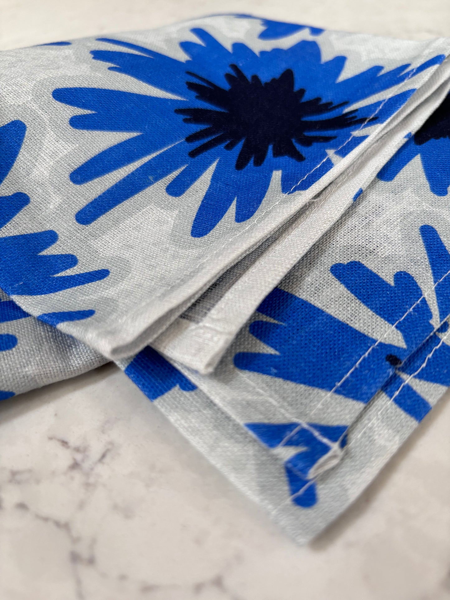 Cornflowers set of two 100% linen tea towels. One of each pattern: Mighty Blue and Rukki Fields