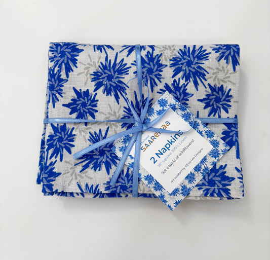 Rukki Fields 100% linen cheerful cornflower napkins set a perfect summer tabletop. Set of 2.