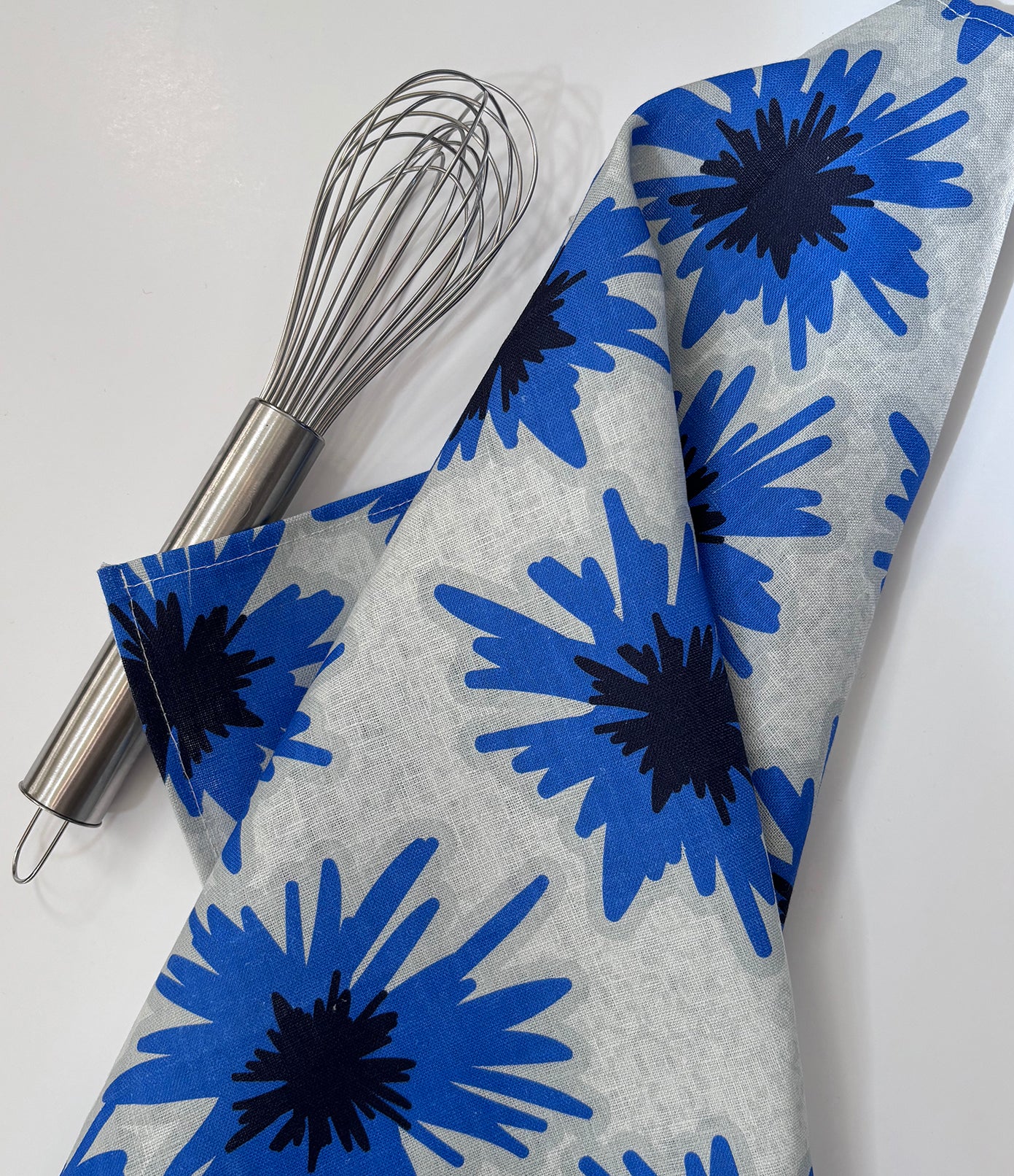 Mighty Blue big bold cornflowers 100% linen tea towel is beautiful functional art.