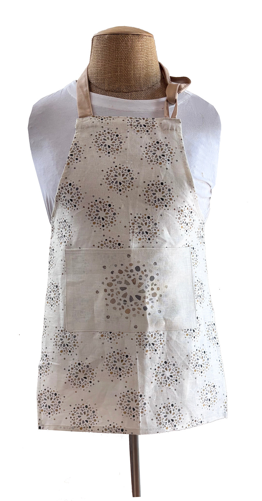 Rockspin pattern 100% linen aprons in two sizes. Available in adult and child.