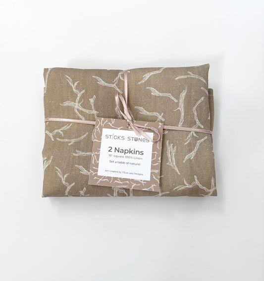 Driftwood 100% linen napkins celebrate the subtle beauty of nature. Set of 2