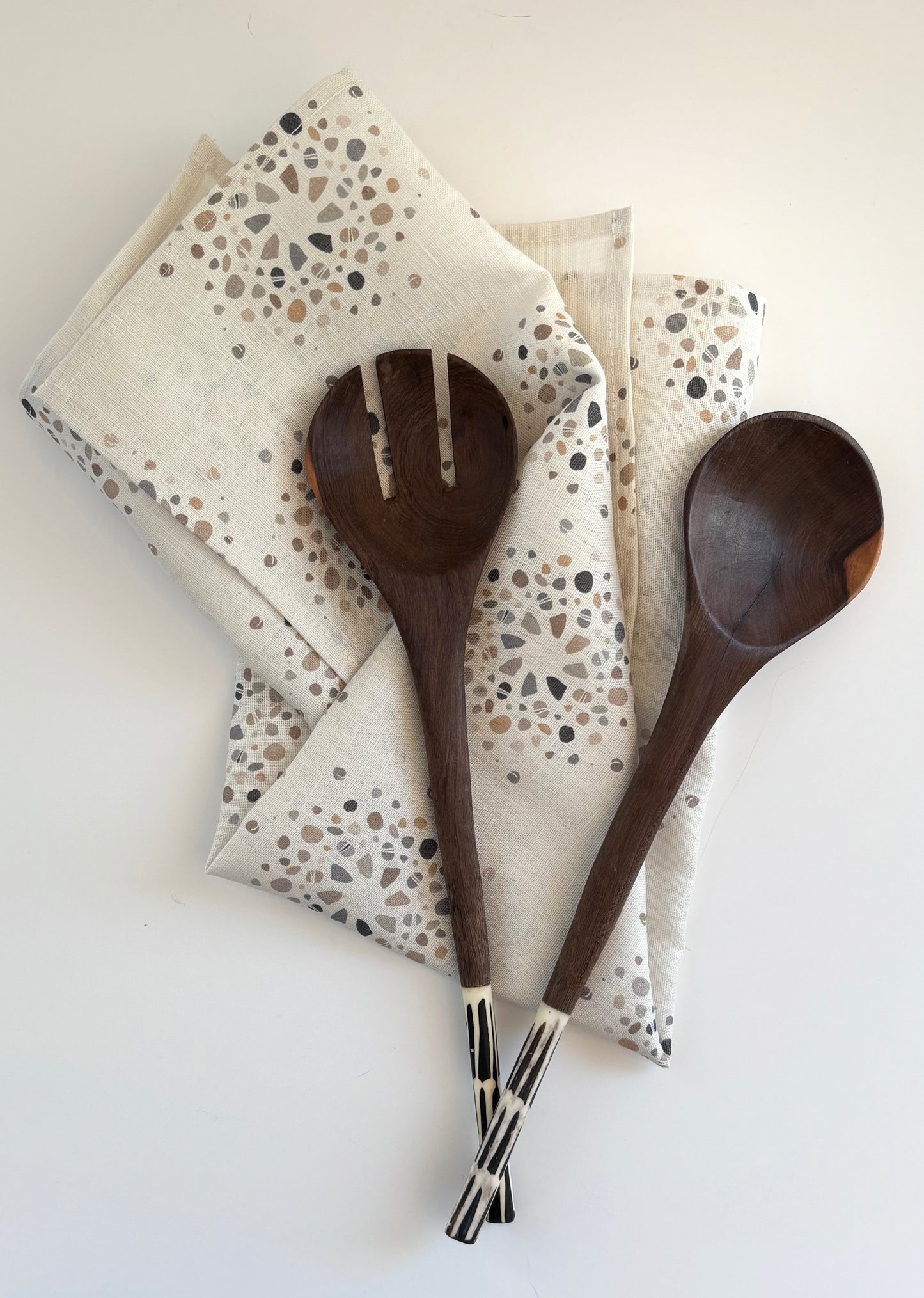 SpinDrift set of two 100% linen tea towels. One of each pattern: Rockspin and Driftwood