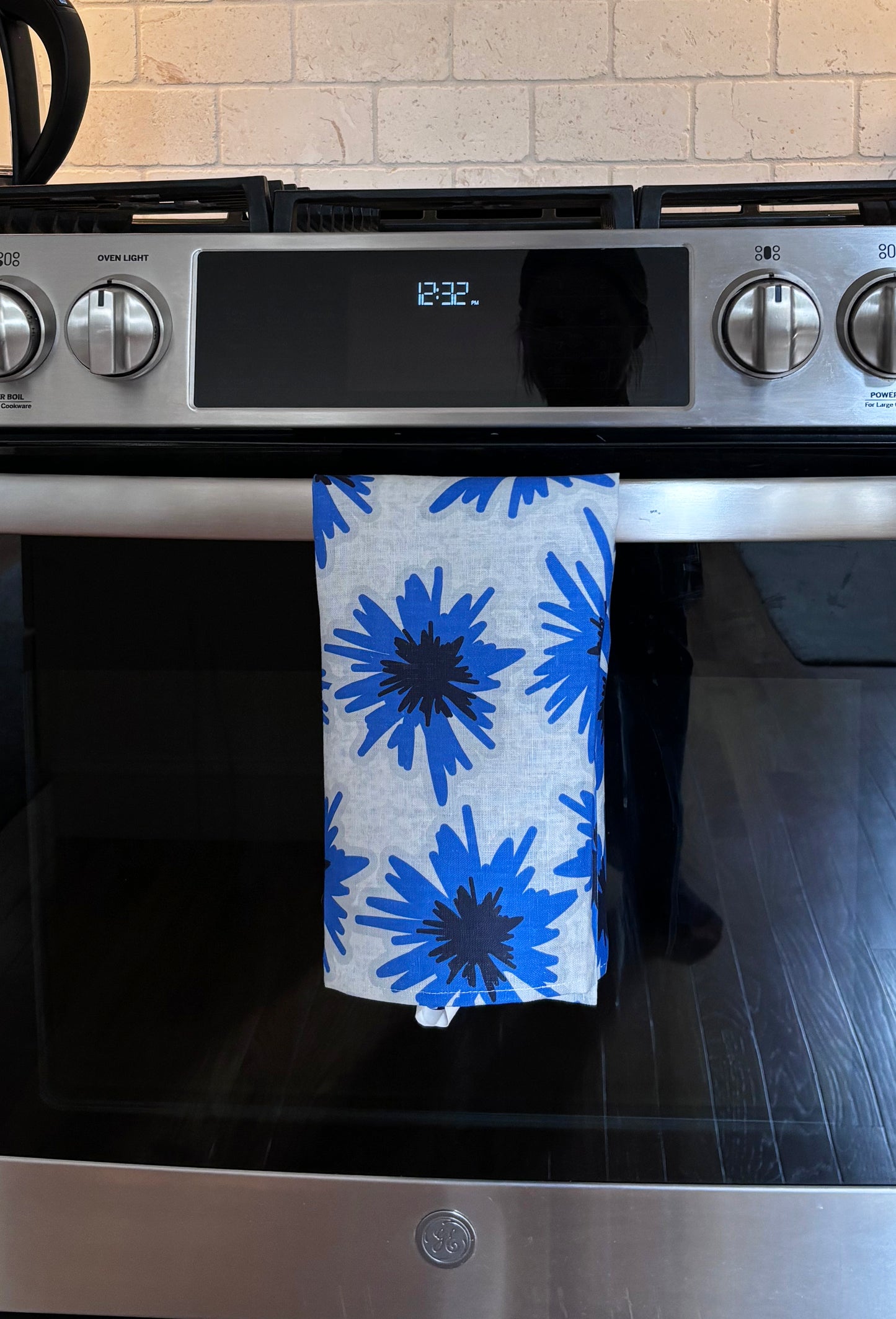 Mighty Blue big bold cornflowers 100% linen tea towel is beautiful functional art.