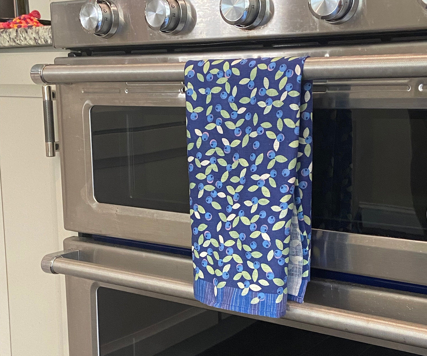 Vibrant wild blueberry linen tea towel for Mother's Day gift or as a housewarming gift | A unique and useful gift