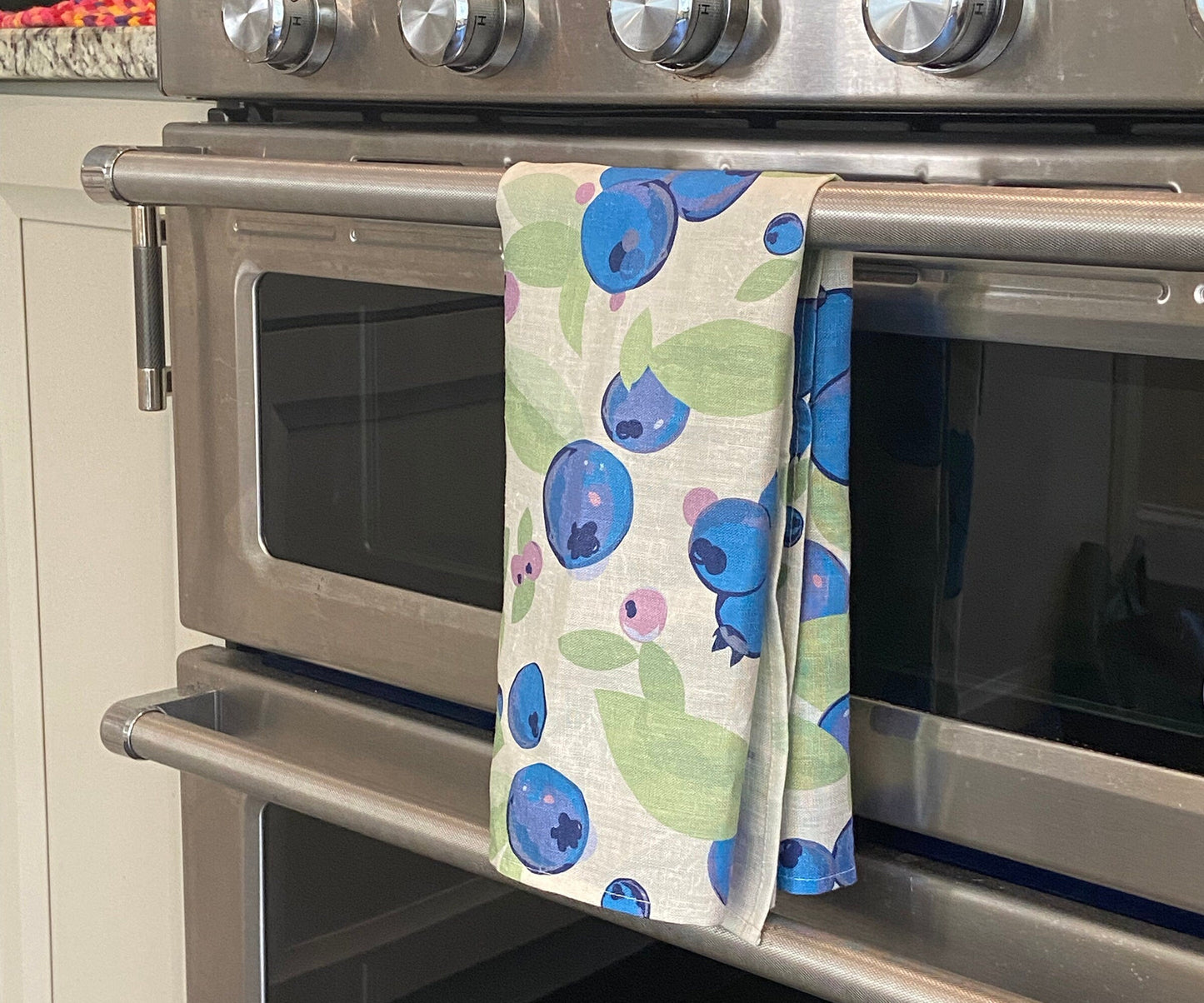 Vibrant blueberry linen tea towel for Mother's Day gift or as a housewarming gift | A unique and useful gift