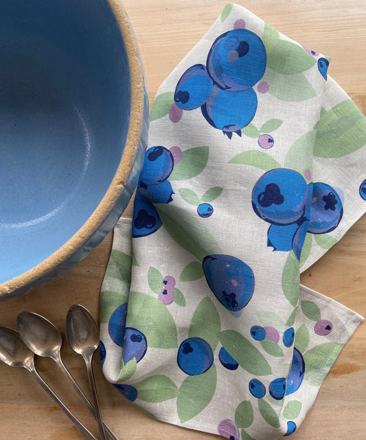 Vibrant blueberry linen tea towel for Mother's Day gift or as a housewarming gift | A unique and useful gift