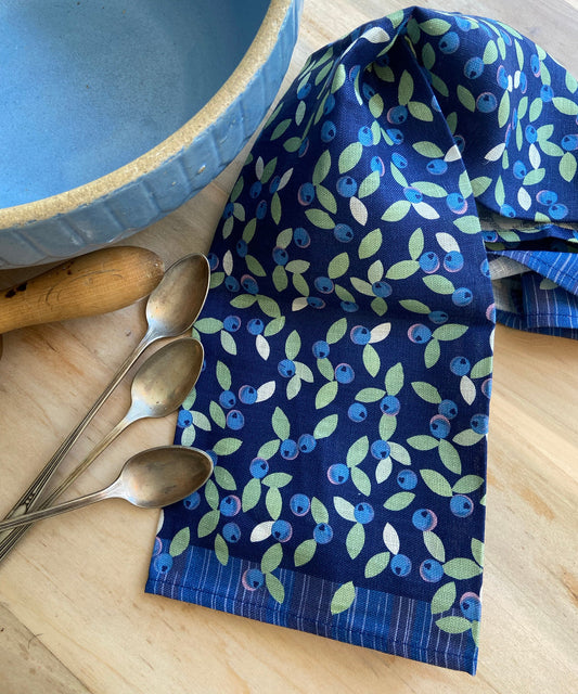 Vibrant wild blueberry linen tea towel for Mother's Day gift or as a housewarming gift | A unique and useful gift